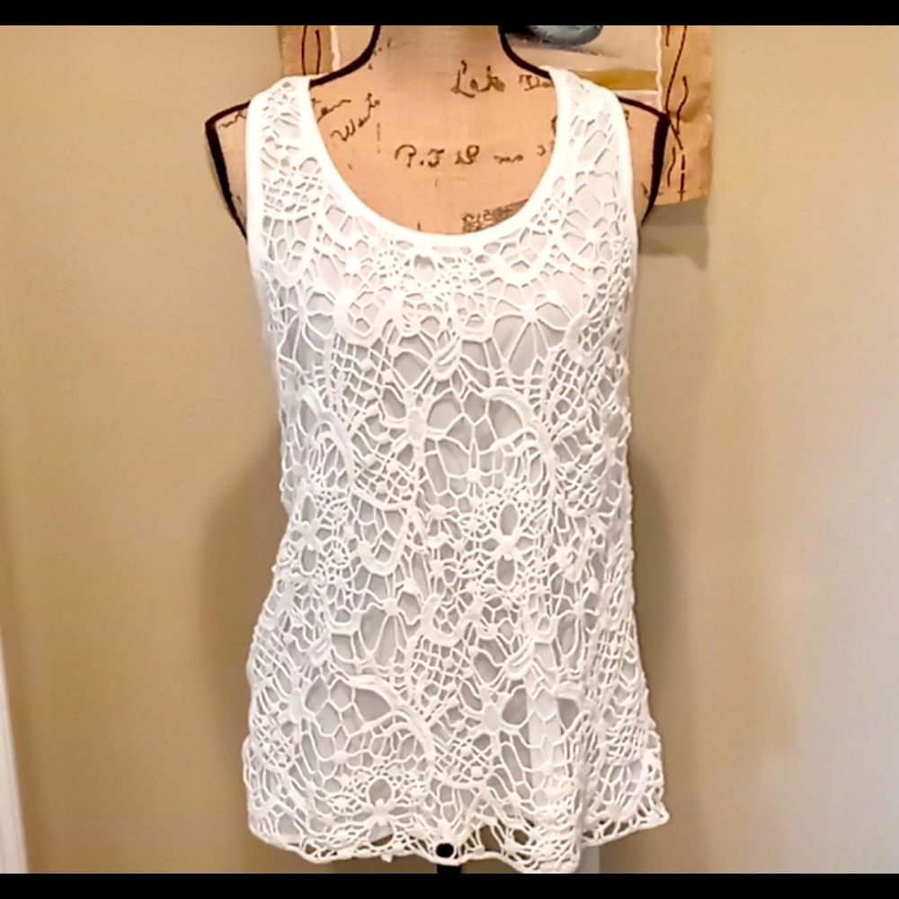 White knit lace tank L